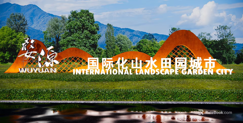 Spiritual Fortress In International Landscape Pastoral City With Green Vegetation And Mountains 3d model 