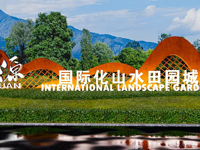 Spiritual Fortress In International Landscape Pastoral City With Green Vegetation And Mountains 3d model