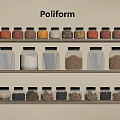 Poliform Spice Jars With Cork Lids On Multi Layer Kitchen Shelves