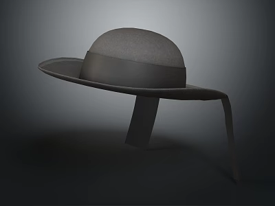 Gray Wide Brim Hat With Dark Band Stylish Design For Casual Wear 3d model
