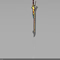 Decorative Sword With Red Hilt Yellow Blue Accents And Metallic Blade Design