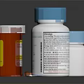 Assorted Food Supplement Bottles With Blue White Brown Pills And Labels