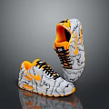 Stylish White And Orange Sneakers With Cracked Pattern Black Laces And Orange Accents