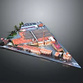 Scenic Miniature Model Landscape With Red Roofed Buildings And Green Trees