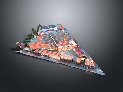 Scenic Miniature Model Landscape With Red Roofed Buildings And Green Trees 3d model