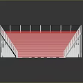Modern Red Stairs Design With Transparent Railings And Metal Frame Structure