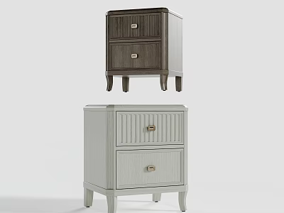 Two Modern Bedside Tables Dark Wood And Light Gray With Striped Drawers And Slender Legs 3d model