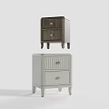 Two Modern Bedside Tables Dark Wood And Light Gray With Striped Drawers And Slender Legs