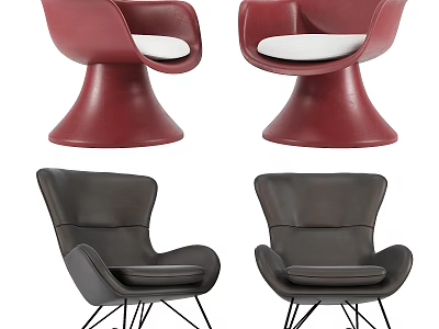 Modern Red and Black Leather Single Sofa with Round Base and Metal Legs 3d model