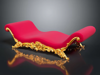 Elegant Red Sofa Stool With Golden Carved Accents And Luxurious Design 3d model