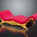 Elegant Red Sofa Stool With Golden Carved Accents And Luxurious Design