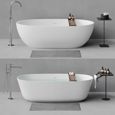 Modern Freestanding Bathtub In Minimalist Bathroom With Fixtures And Accessories 3d model
