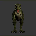 Realistic Tyrannosaurus Rex Dinosaur Figure With Green Striped Skin Open Mouth And Sharp Teeth