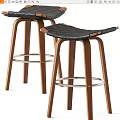 Modern Bar Stools With Wooden Legs Leather Seat And Metal Footrest Design