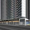 Modern Hotel Building Exterior Architecture With Glass Curtain Wall And Central Fountain Plaza