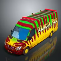 Jurassic Park Themed Van With Red Green Yellow Striped Exterior Design