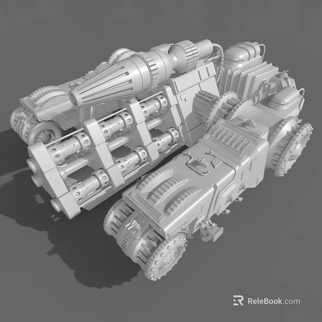 Detailed 3D Model of Mechanical Tracked Vehicle With Gears Cannon And Industrial Structure 3d model 