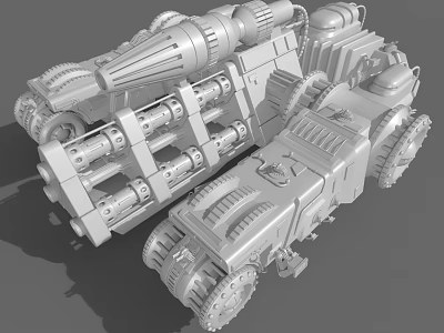Detailed 3D Model of Mechanical Tracked Vehicle With Gears Cannon And Industrial Structure 3d model
