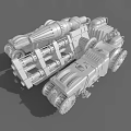 Detailed 3D Model of Mechanical Tracked Vehicle With Gears Cannon And Industrial Structure
