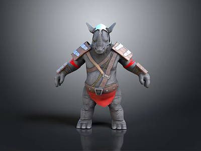 3D Rhino Character Model With Armored Shoulder Pads And Red Belt 3d model