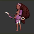 Fantasy Female Archer Character With Bow Arrow And Shell Creature Backpack Design