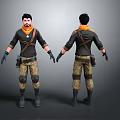 3D Character Design Front And Back View With Black Top Brown Pants Orange Scarf 3d model