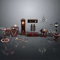 Vintage Decorative Items Collection With Telescope Clock Globe Chandelier Cabinet And Lantern