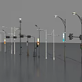 Different Types of Road Facilities Including Street Lamps Traffic Lights and Signage