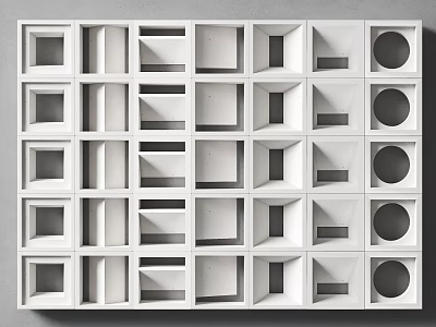 Modern White Geometric Partition Design With Square And Circular Openings 3d model