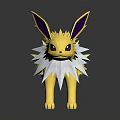 Yellow Electric Creature With Purple Ears And White Mane Standing On Black Background With Reflection
