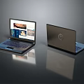 Modern Open Laptop Displaying Images And Closed Laptop With Brand Logo