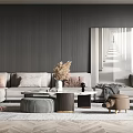 Modern Sofa And Coffee Table Set In Living Room With Pillows Rug And Wall Lighting