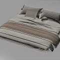Minimalist Double Bed With Light Colored Sheets Brown Throw Pillow And Round Cushion 3d model