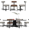 Modern Dining Table Set With Round Table Upholstered Chairs And Decorative Plants 3d model