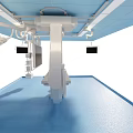 Modern Operating Room Setup With Surgical Table And Hanging Medical Equipment