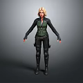 3D Model Of Blonde Female Warrior Character In Green Bodysuit And Black Gear
