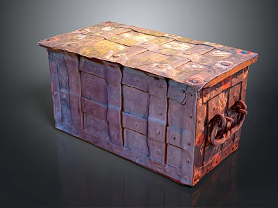 Vintage Wooden Trunk With Worn Surface And Metal Clasps For Home Storage 3d model