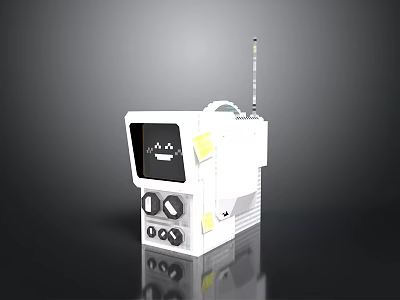 Cute Retro White Computer With Pixel Smiley Face Screen Antenna And Control Knobs 3d model