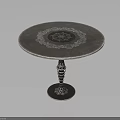 Elegant Round Furniture Table With Decorative Patterned Top And Spiral Carved Leg