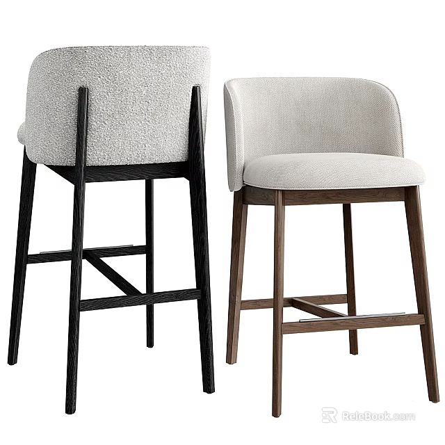 Modern Upholstered Bar Stools With Dark And Light Wooden Legs Design 3d model 