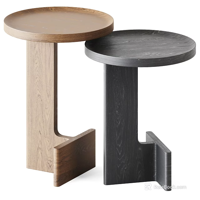 Modern Wooden Side Tables With Round Tops And Unique Base In Two Tones 3d model 