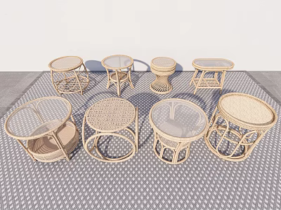 Rattan Round Tables With Various Woven Designs And Sizes For Living Space 3d model