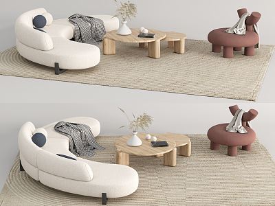 Nordic Sofa Coffee Table Combination Multi-person Special-shaped Sofa Curved Sofa Leisure Chair Carpet model