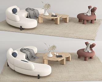 Nordic Sofa Coffee Table Combination Multi-person Special-shaped Sofa Curved Sofa Leisure Chair Carpet 3d model