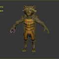 Raccoon Game Movie Character With Orange Vest Green Accents Mechanical Arm Standing Pose