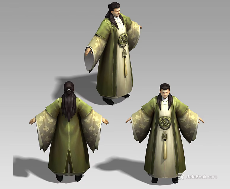 Traditional Chinese Style Furniture With Green Robe Inspired Design And Multi Angle Views 3d model 