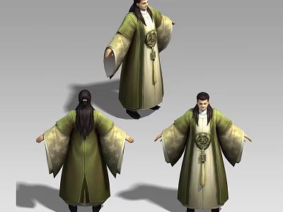 Traditional Chinese Style Furniture With Green Robe Inspired Design And Multi Angle Views 3d model
