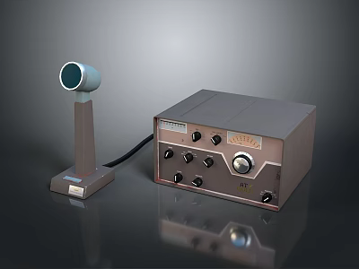 Professional Microphone With Stand And Audio Control Unit Featuring Multiple Knobs And Buttons 3d model