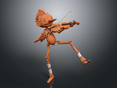 Wooden Human Figure Sculpture Carving Playing Violin With Artistic Dynamic Pose 3d model