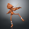 Wooden Human Figure Sculpture Carving Playing Violin With Artistic Dynamic Pose